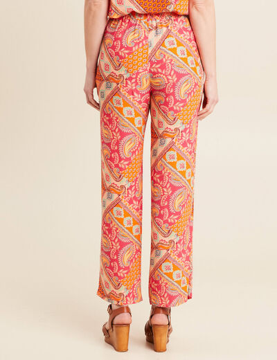 Pantalon large taille haute orange femme