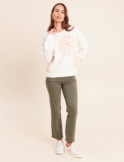 Pull droit col rond manches longues ecru femme