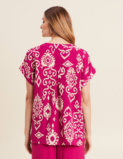 Blouse manches courtes rose fushia femme