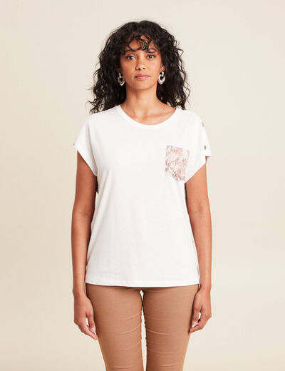 t-shirt col rond manches courtes ecru femme