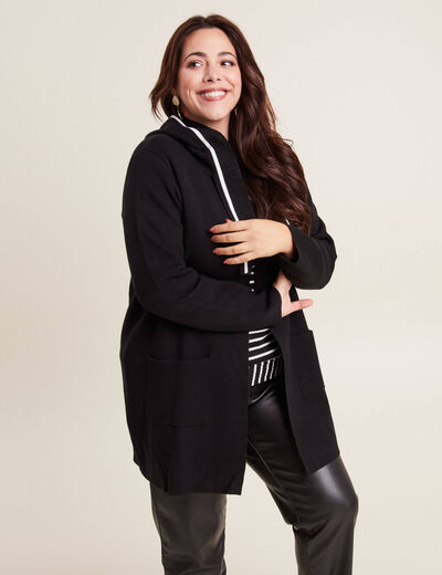 Gilet long à capuche noir femme