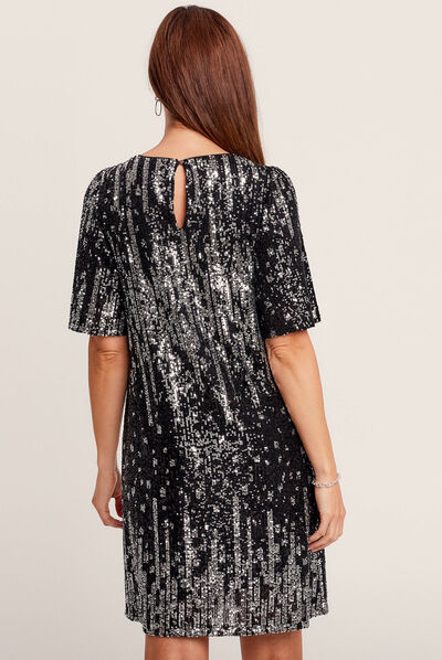 Robe évasée sequins noir femme