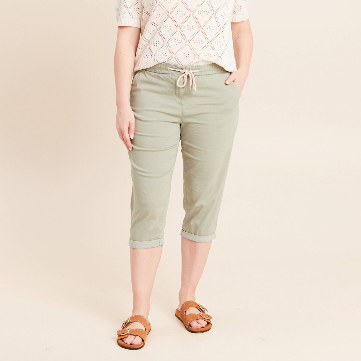 Pantacourt coupe mom large vert clair femme