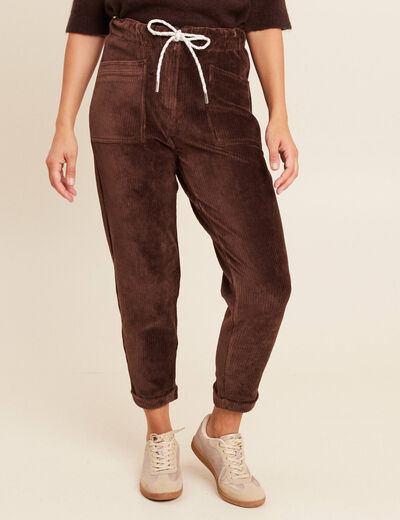 Pantalon coupe mom en velours marron femme
