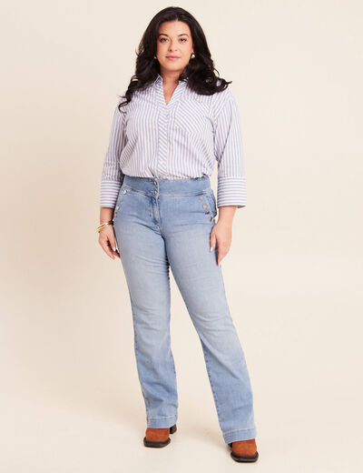 Jean coupe bootcut taille haute denim bleach femme