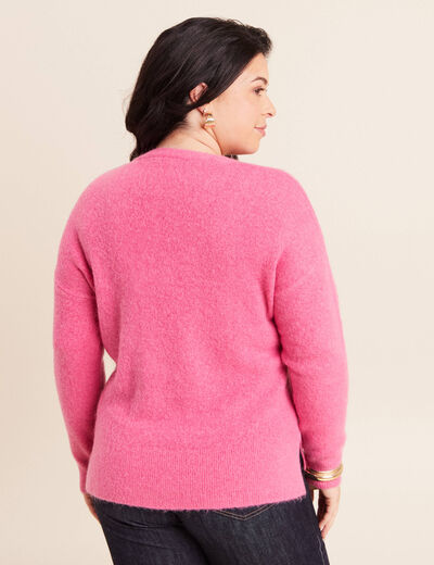 Pull col v manches longues rose fushia femme