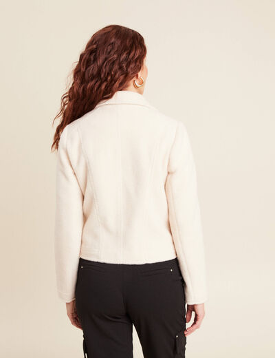 Veste esprit motard bouclette ecru femme