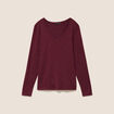T-shirt ajust&eacute; col v manches longues bordeaux femme