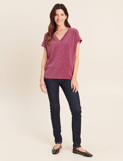 T-shirt manches courtes rouge fonc&eacute; femme