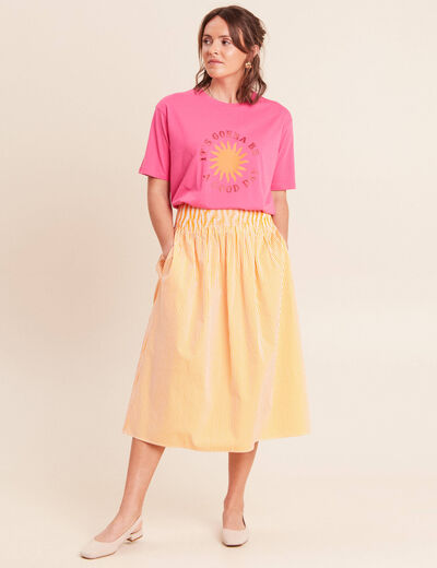 Jupe longue pliss&eacute;e orange femme