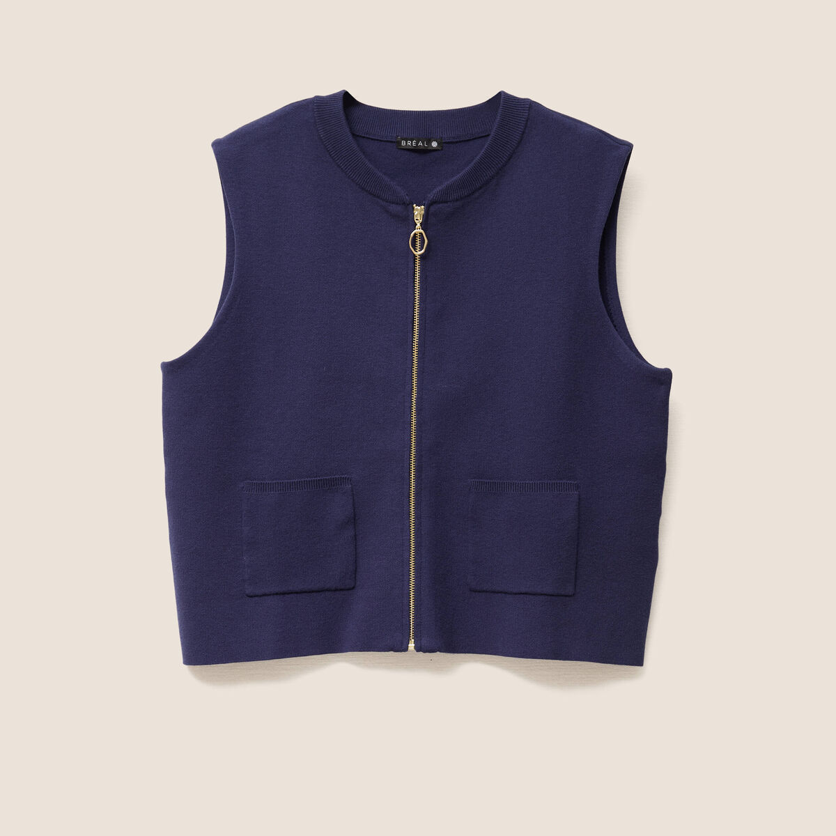 Gilet droit court sans manches bleu marine femme