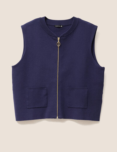 Gilet droit court sans manches bleu marine femme