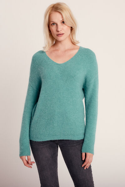 Pull manches longues bleu canard femme