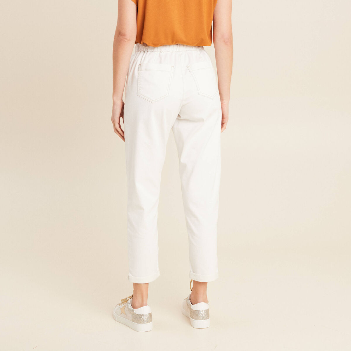Pantalon coupe droite à coulisse blanc femme