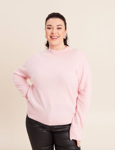 Pull cachemire col montant rose femme