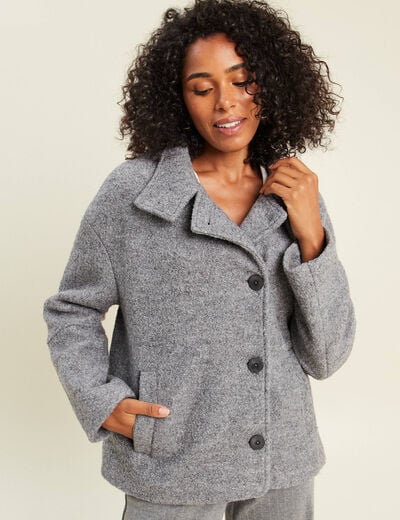 Manteau doubl&eacute; col montant gris clair femme