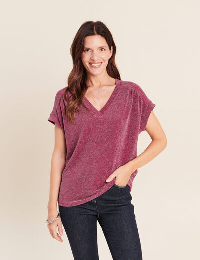 T-shirt manches courtes rouge fonc&eacute; femme