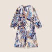 Robe courte &eacute;vas&eacute;e col v manches 3/4 bleu femme