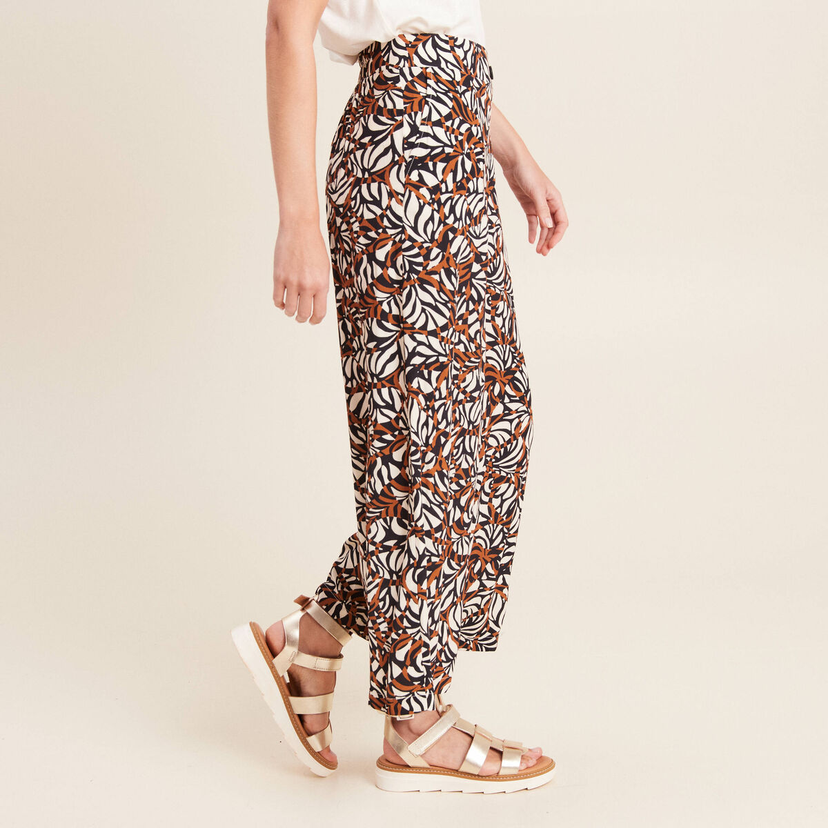 Pantalon flou large 7/8ème marron femme
