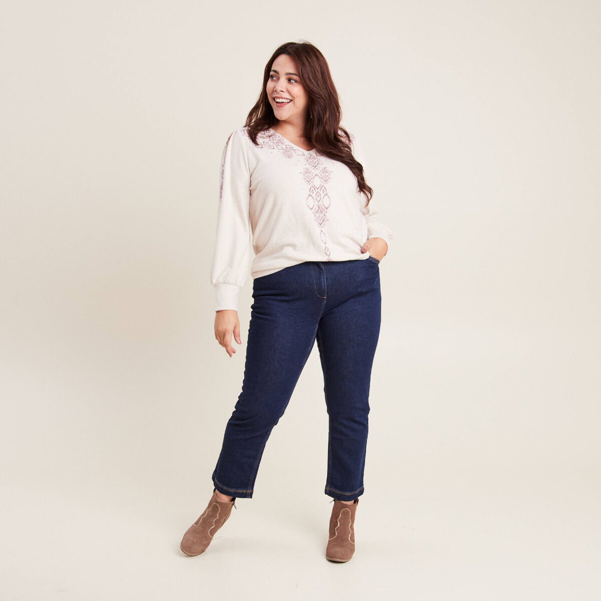 T-shirt manches longues creme femme