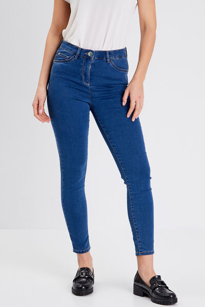 Pantalon léger taille haute 7/8ème denim double stone femme