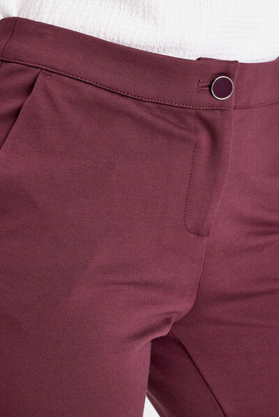 Pantalon ajusté taille basculée bordeaux femme