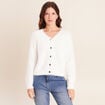 Gilet col V &agrave; sequins ecru femme