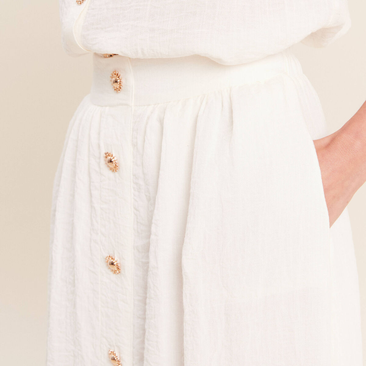 Jupe pliss&eacute;e taille haute doubl&eacute;e ecru femme