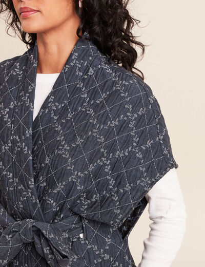 Kimono ceintur&eacute; denim stone femme