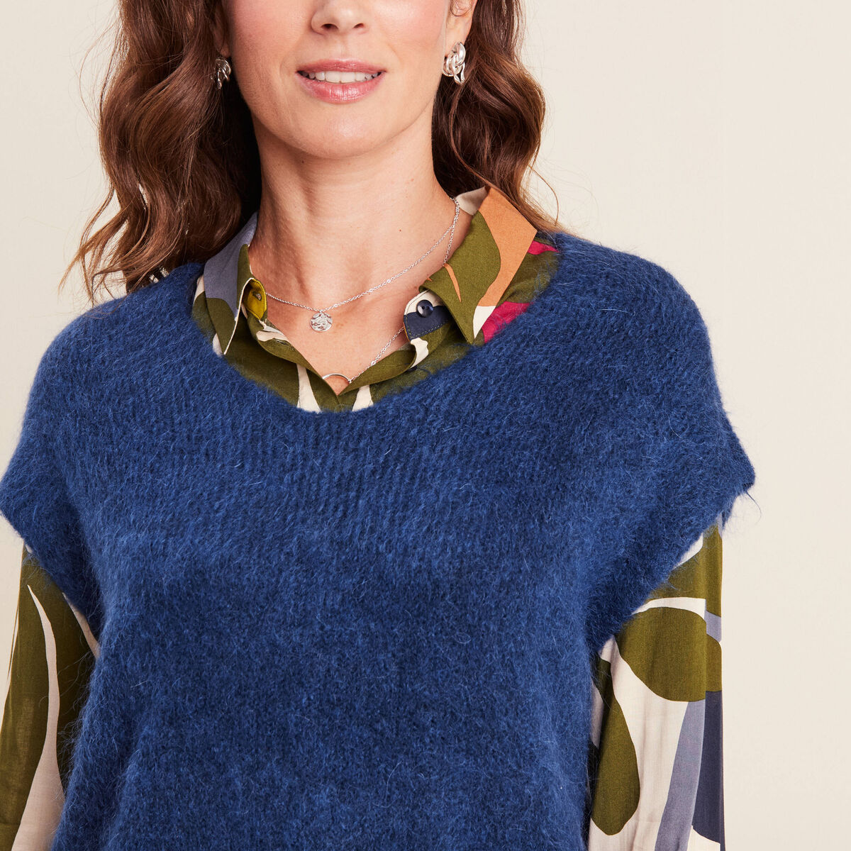 Pull sans manches bleu marine femme