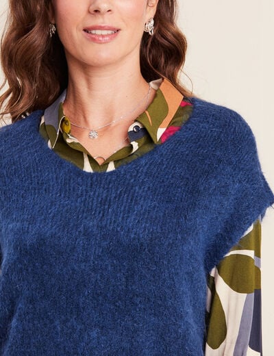 Pull sans manches bleu marine femme