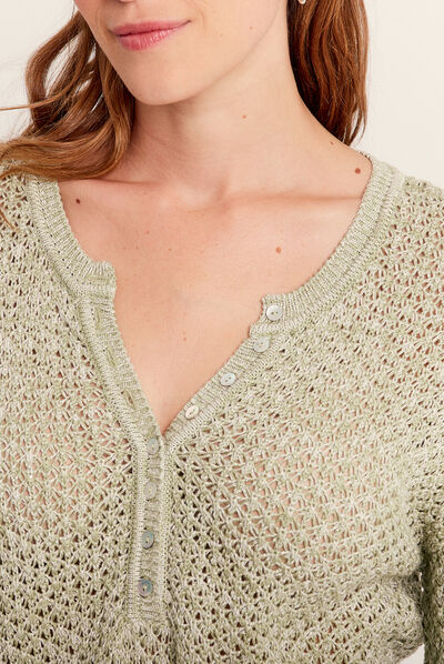 Pull manches 3/4 vert olive femme