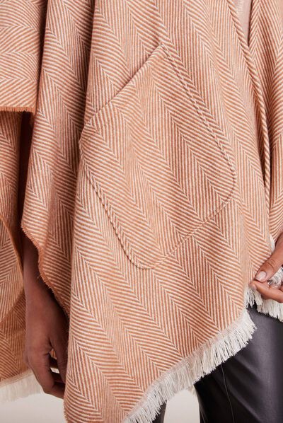Poncho avec franges taupe femme