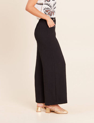 Pantalon large 7/8&egrave;me taille haute noir femme