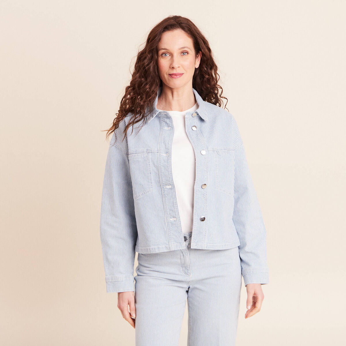 Veste ample en jean manches longues bleu femme