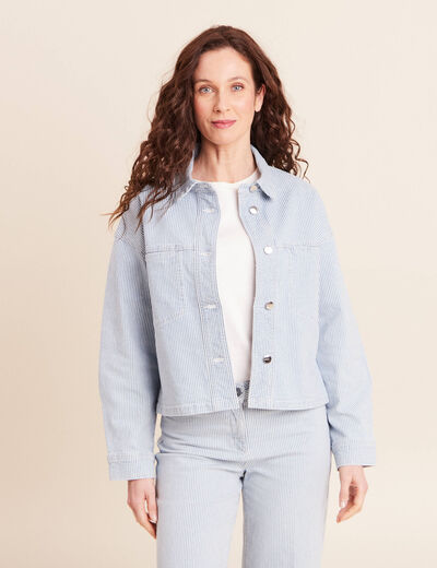 Veste ample en jean manches longues bleu femme