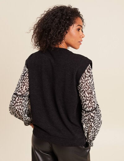 T-shirt col rond manches longues noir femme