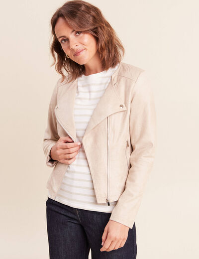 Veste droite zipp&eacute;e beige femme