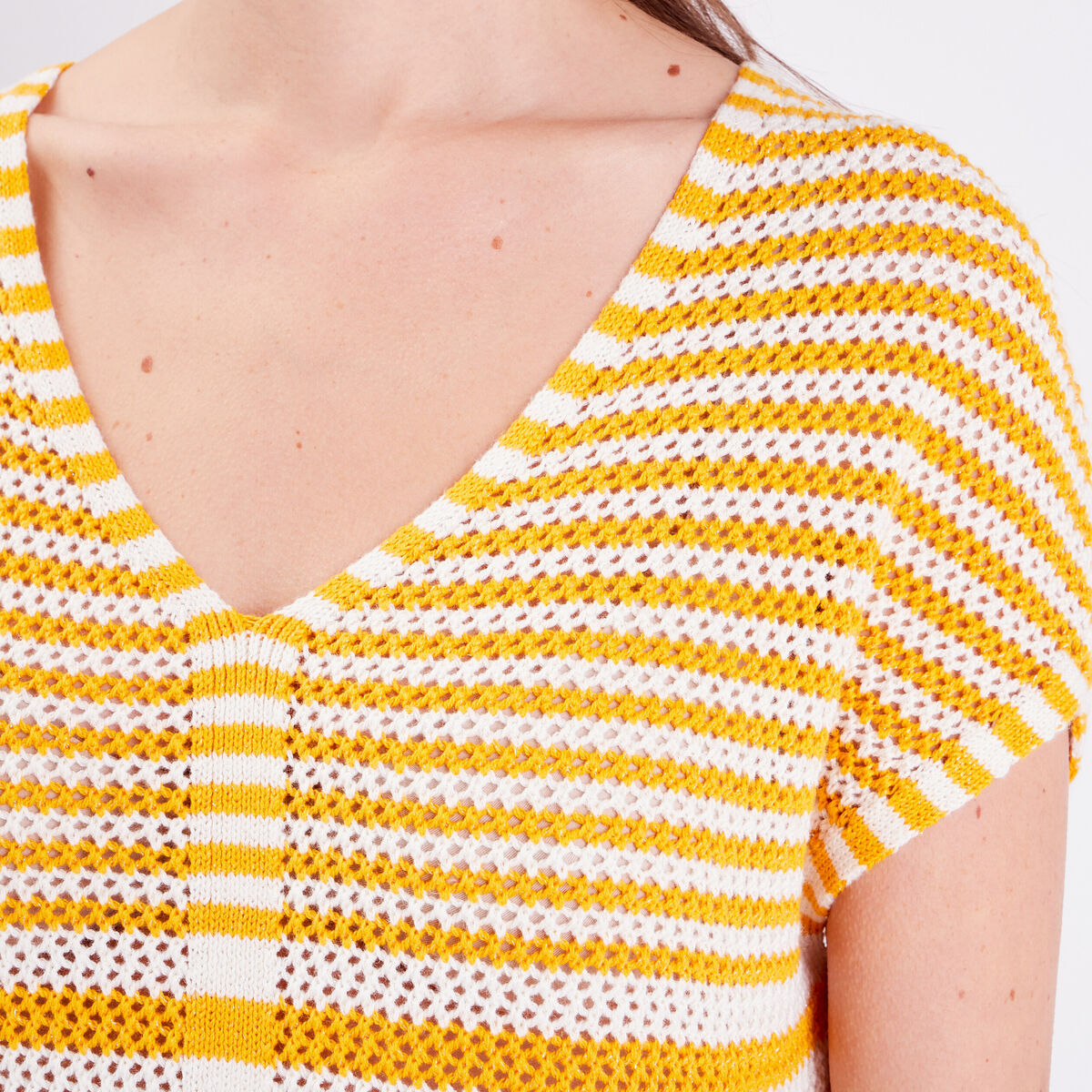 Pull manches courtes jaune moutarde femme