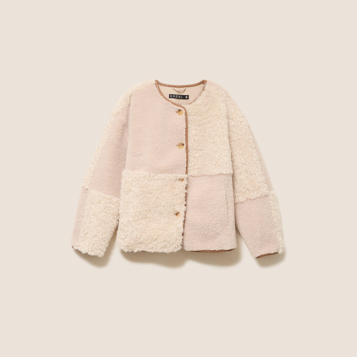 Manteau manches longues fausse fourrure ecru femme
