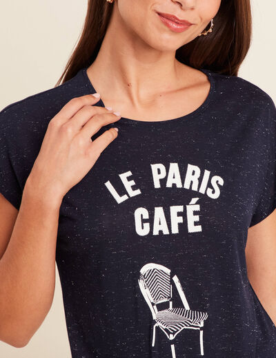 T-shirt col rond manches courtes bleu marine femme