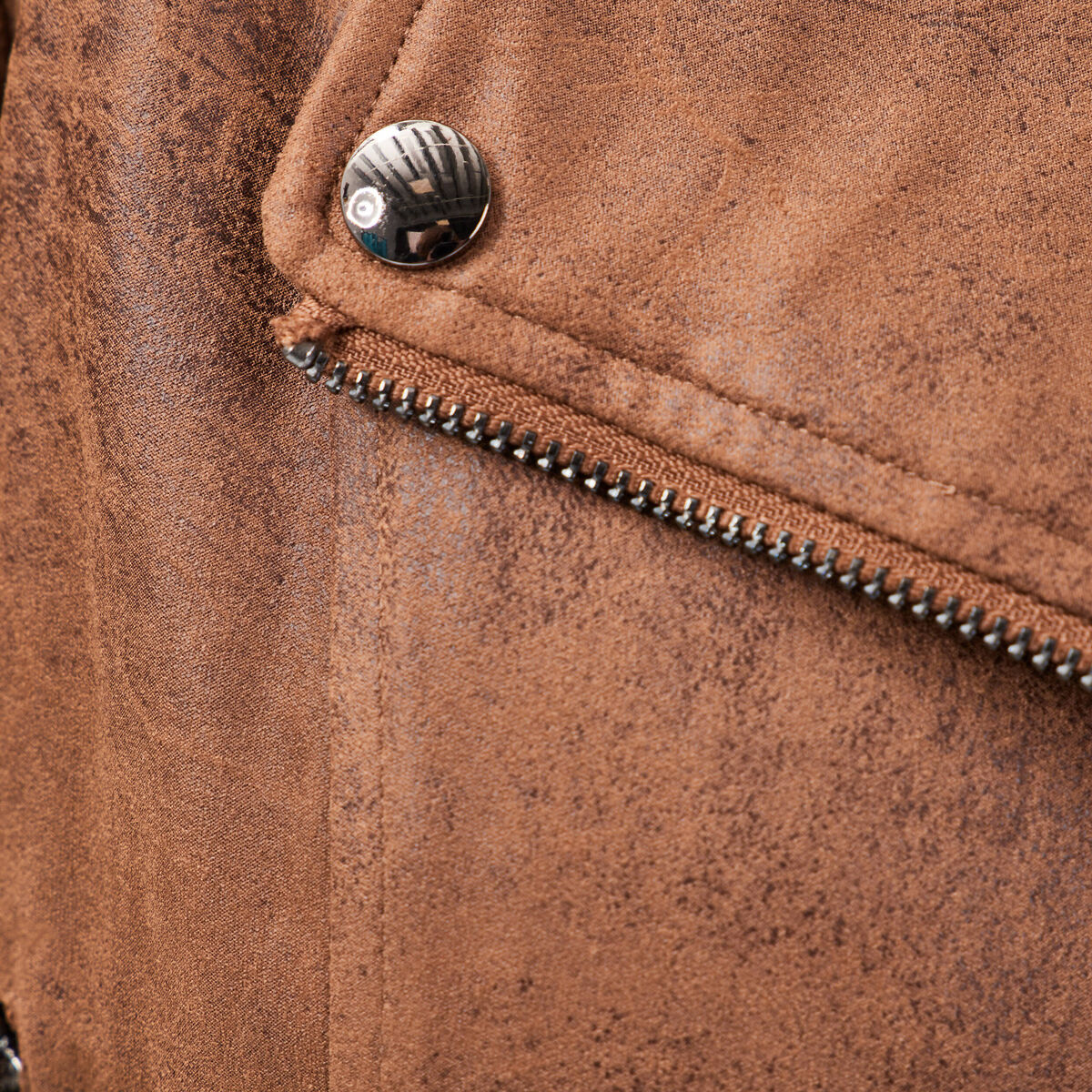 Veste esprit motard zipp&eacute;e marron fonc&eacute; femme