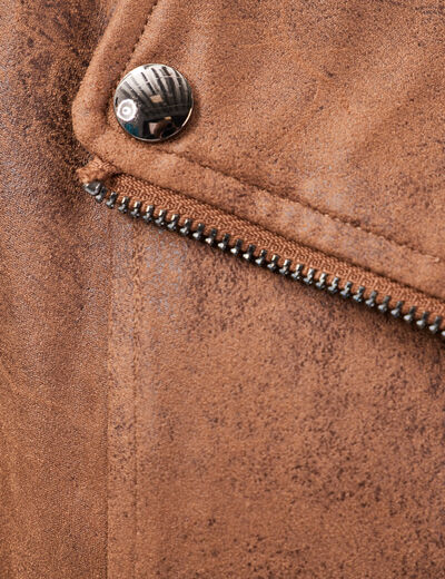 Veste esprit motard zipp&eacute;e marron fonc&eacute; femme