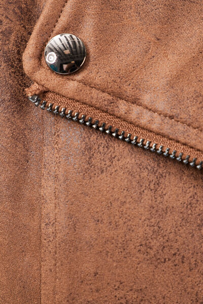 Veste esprit motard zippée marron foncé femme