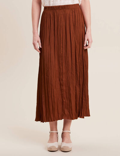 Jupe longue évasée satin marron foncé femme