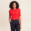T-shirt ajust&eacute; col rond manches coudes rouge fluo femme