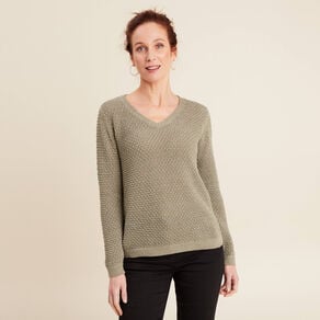 pull manches longues col en v vert clair femme Pull manches longues col en V vert clair femme