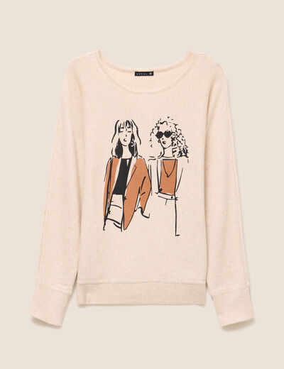Pull col rond manches longues creme femme