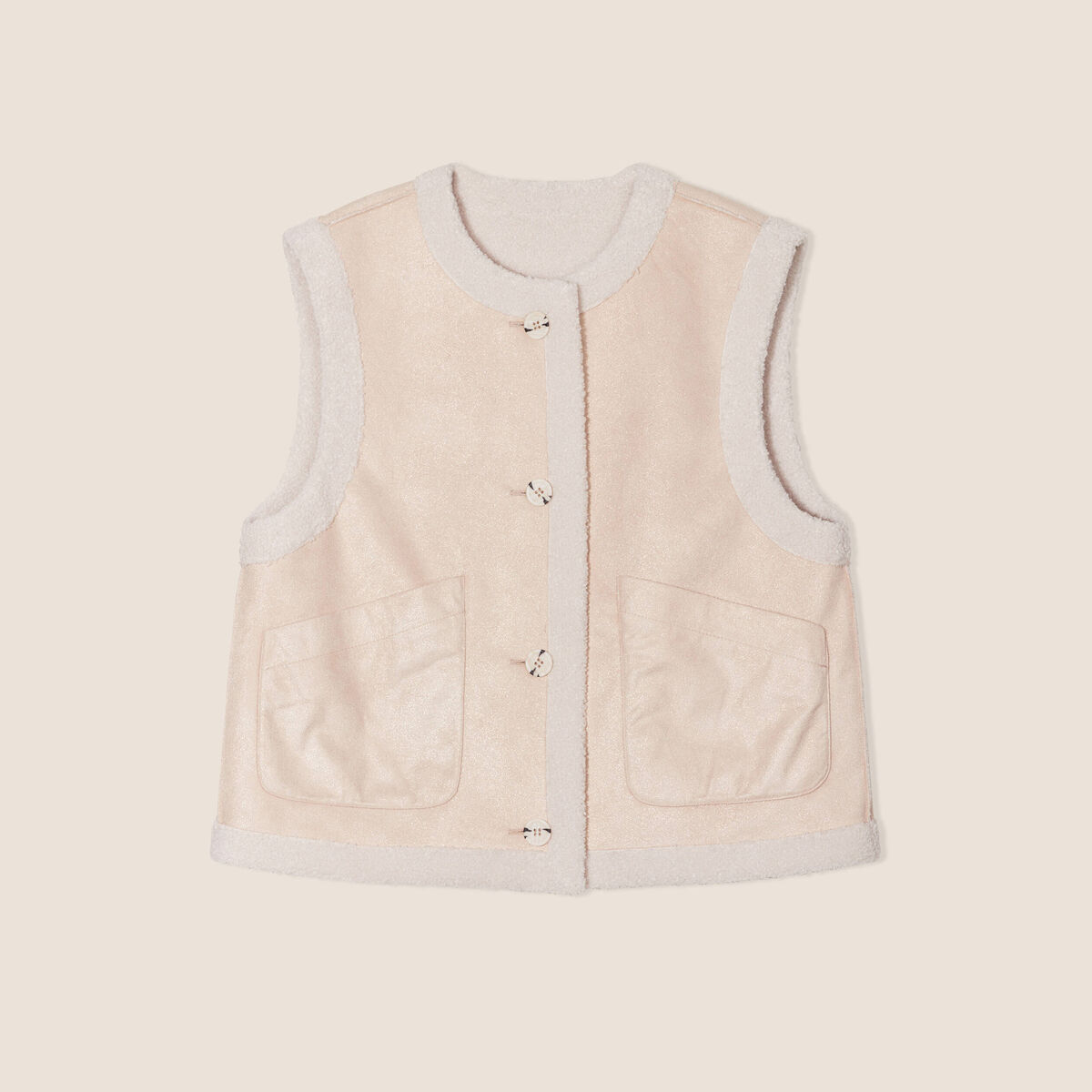 Gilet réversible laine mouton beige femme