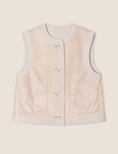 Gilet réversible laine mouton beige femme